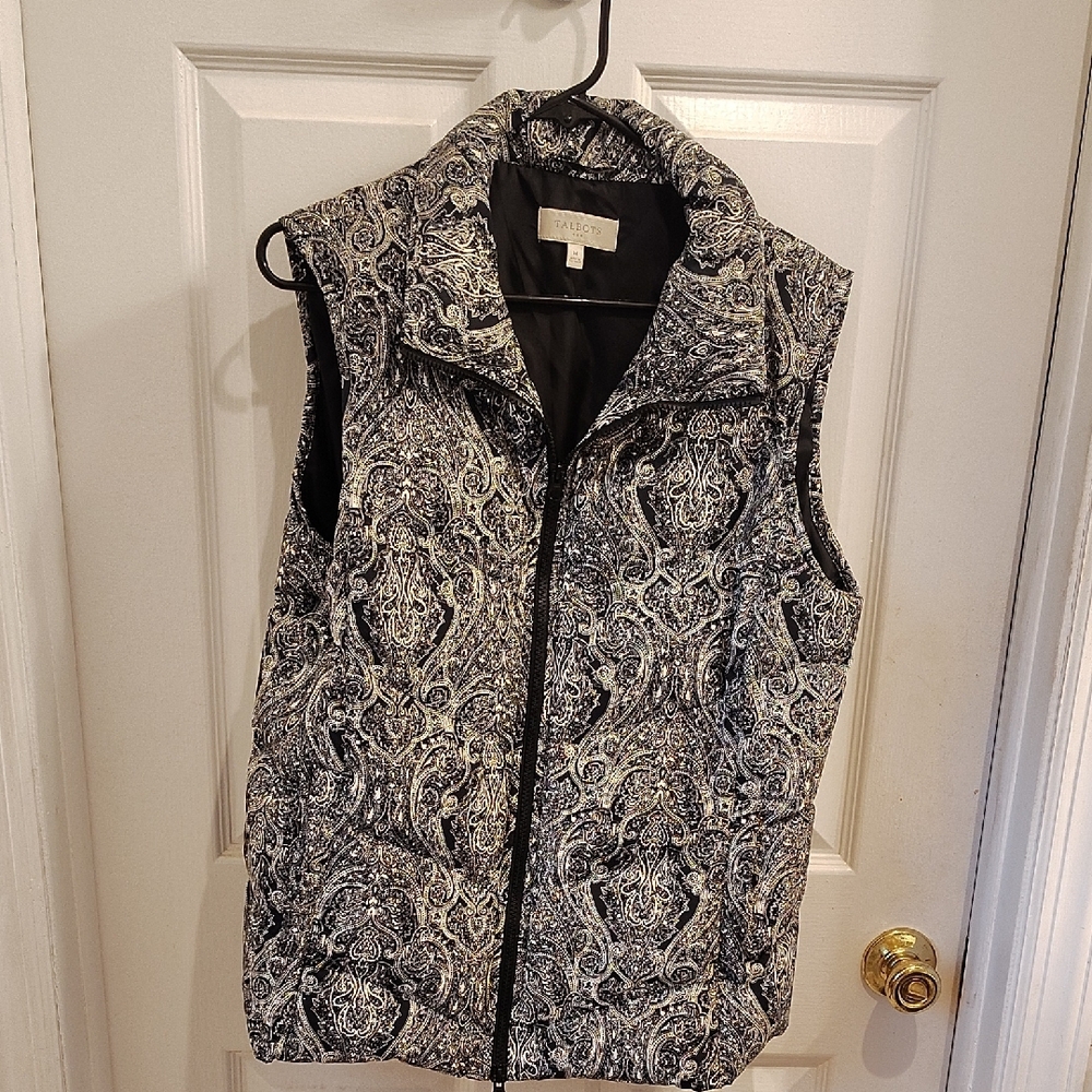 Black and White Paisley Puffer Vest